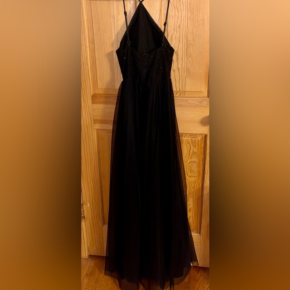 Sequin Hearts Black Lace Tulle Prom Dress Size 0 Embellished Cutout Evening Gown - Picture 11 of 17